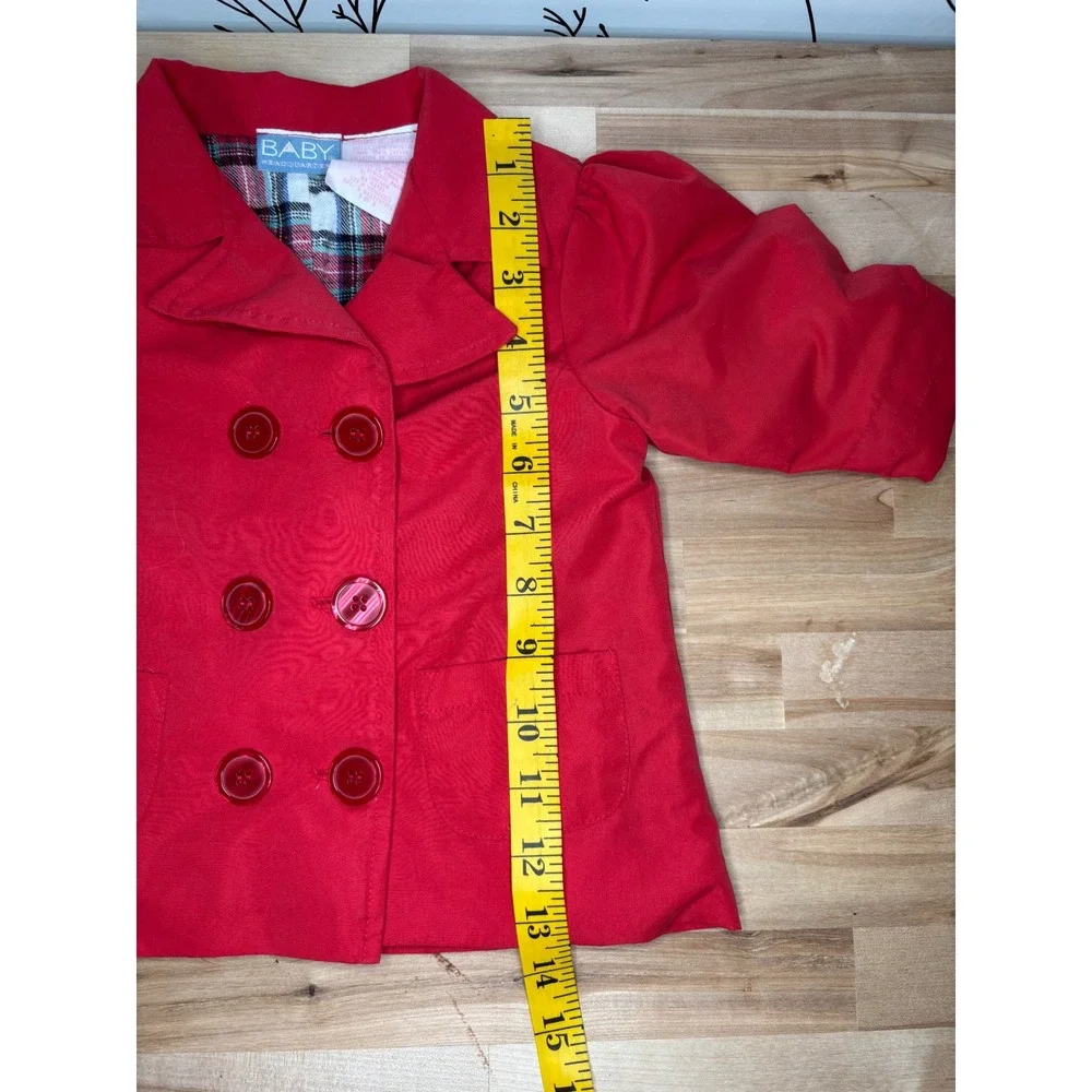 Baby Headquarters Red Double Breasted Pea Coat Plaid Lined Girls‎ 6/9 Months